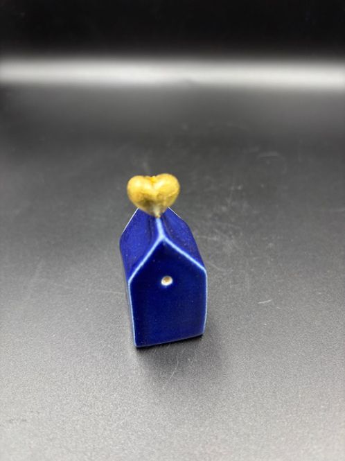 Hovedbilde Mini fuglehus blått med hjerte i gull