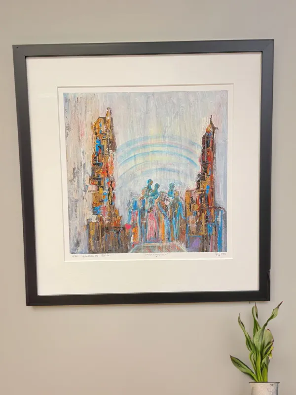 Under regnbuen 55x55 cm med ramme